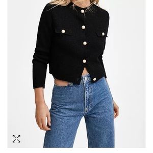 Mango Black Knitted Cardigan with Jeweled Buttons - perfect condition!